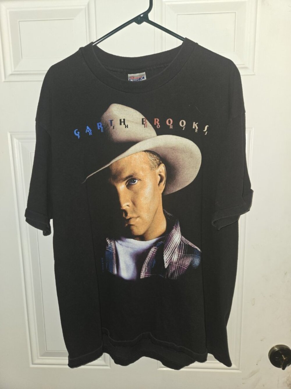 Vintage 90s Garth Brooks T-Shirt Fresh Horses Concert World Tour L Hanes Beefy